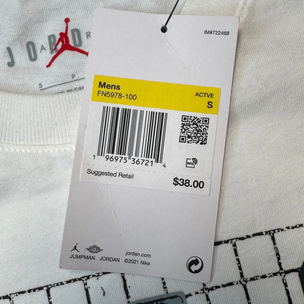 Jordan Mens Jumpman Graphic T Shirt‎ White Grey Basketball Summer Tee Small NWT